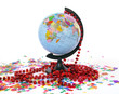 World globe and colorful confetti