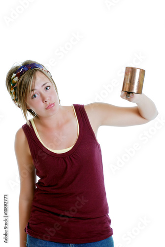 Photo: Teenager sad over her empty cup Teenager sad over her empty cup