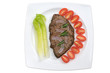 Pepper steak plate with vegetable isolated on white
