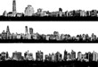 Three Black and white panorama cities - illustration