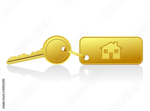 Vector: gold house key with house key ring - vector gold house key with house key ring - vector