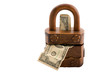 wooden money box on white
