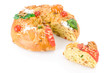 Sliced traditional Portuguese Christmas cake,  Bolo Rei