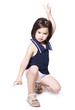 Eurasian girl posing in martial arts fighting stance