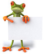 Grenouille avec un panneau blanc