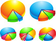 5 colourful 3d pie graphs isolated on white