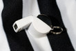 Referee striped shirt and whistle