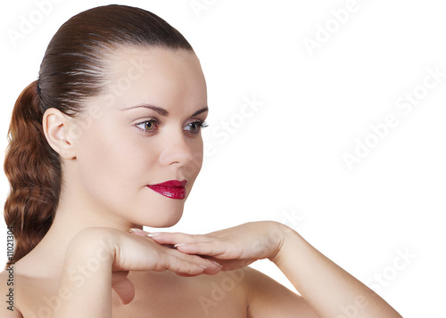 Photo: Beautiful young woman with make-up on face Beautiful young woman with make-up on face