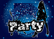 Party foliage with disco ball and woman silhouette dancing