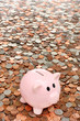 Piggy bank over a sea of coins