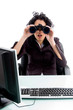 woman looking through binocular woman looking through binocular