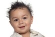 one-year-old hispanic baby boy with spiky hair