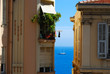 Monte Carlo glamour holiday: blue sea and yacht between two hote