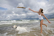 Labrador retriever in action on the beach Labrador retriever in action on the beach