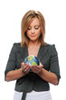 Foto: Young girl holding the earth Young girl holding the earth