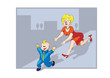 The kid escapes from the mum.