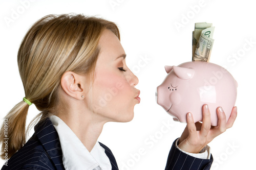 Photo: Woman Kissing Piggy Bank Woman Kissing Piggy Bank
