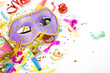 carnival masks and colorful confetti on white