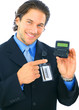Businessman Pointing At Empty Electronic Pager