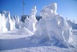 Snow sculpture of two hens Snow sculpture of two hens