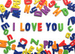 I love you message written with plastic toy characters