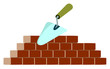 Illustration: trowel and bricks on building trowel and bricks on building