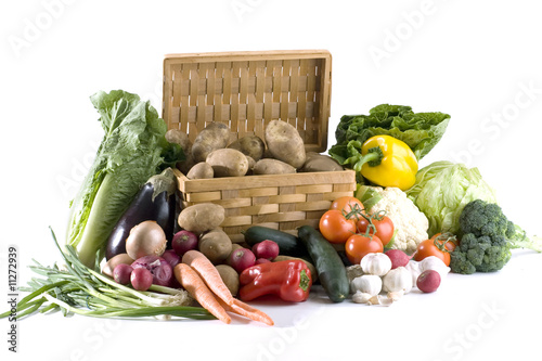 Photo: Huge diversity of fresh vegetables on white background Huge diversity of fresh vegetables on white background