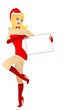 sexy blond mrs. Santa holding white billboard