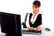 Photo: front view of woman executive working on computer front view of woman executive working on computer