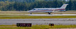 Red White and Blue Jet Taking Off