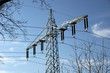 Power line in front of blue sky