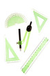 Protractors and compass on white