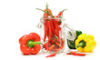 Red peppers in glass jar isolated on white Red peppers in glass jar isolated on white
