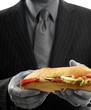 businessman eating junk fast food