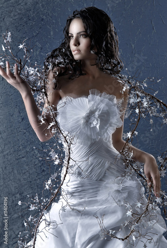 Photo: bride on blue background bride on blue background