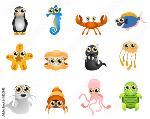 ocean animals cartoon. marine life vector - cartoon