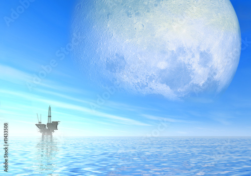 Illustration: Oil rig under big day moon Oil rig under big day moon