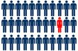 Unique female person symbol among group of male person symbols