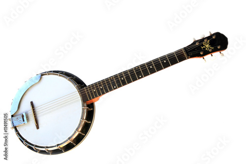 Photo: Musical instrument banjo isolated on a white background. Musical instrument banjo isolated on a white background.