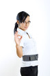 attractive businesswoman with glasses and ok sign