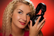 Blond woman listening to the music