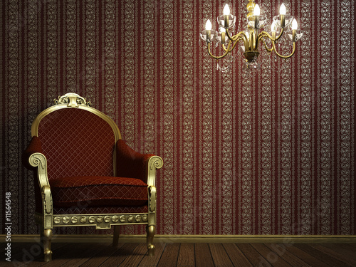 classic armchair with lamp and golden details