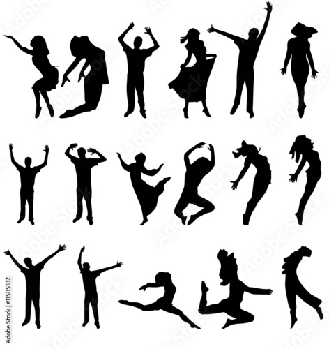 people silhouettes vector. dance many people silhouette.