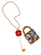 Key and the lock with hearts from jewels on a white background