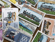 collection of  transportation stamps from different countries