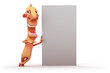 cartoon man lean blank board. Objects over white.