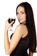 Beautiful brunet girl drinking red wine