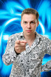 Young man pointing his finger