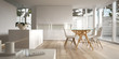 White minimalist interior with dining table White minimalist interior with dining table