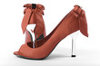 Red women's high heel shoes on white background